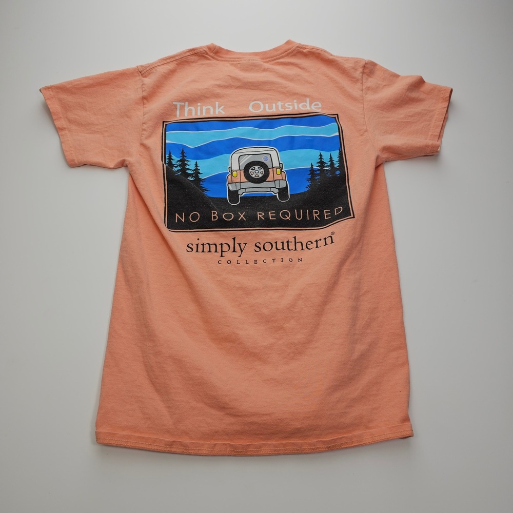 Simply Southern‎ Think Outside No Box Required Peach Jeep Graphic T-Shirt Small